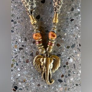 30" Beaded Scarf Elephant Pendant Necklace